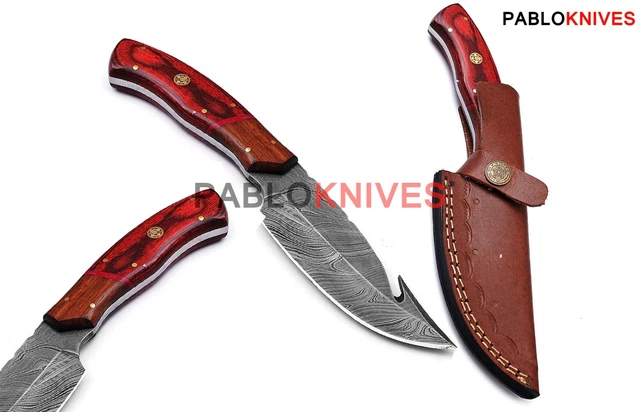 LOT of 3 Damascus Steel Skinner knife / Beautiful Handle + Leather Sheath
