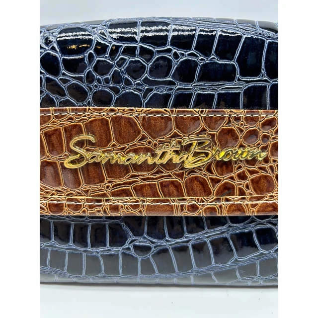 Samantha Brown Cosmetic Bag Travel Bag Croco Embossed Navy and Brown 2