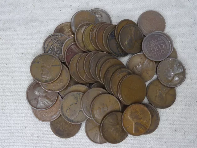 1910-1919 Teens Lincoln Wheat Cent 50 Coin Roll Avgerage Circulated Penny