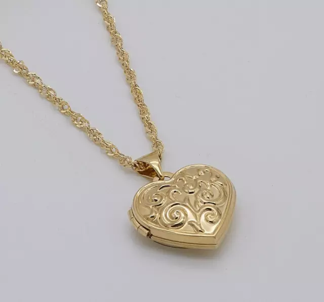 375 9ct Yellow Gold Engraved Heart Padlock Pendant Necklace 24 INCH Gift Boxed