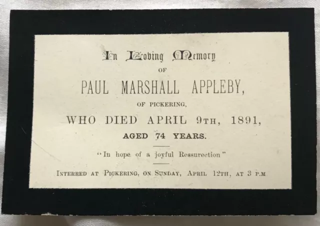 Antica Cartolina Commemorativa In Loving Memory Paul Appleby Pickering 1891 Yorkshire