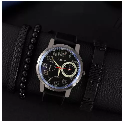 ✅4pcs Set Mens Quartz Watches Fashion Simple Business Belt Quartz Watch Men✅