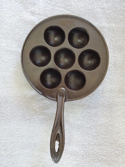 Vintage Cast Iron Aebleskiver Pan Unkown Maker Gate Mark Pre-1900