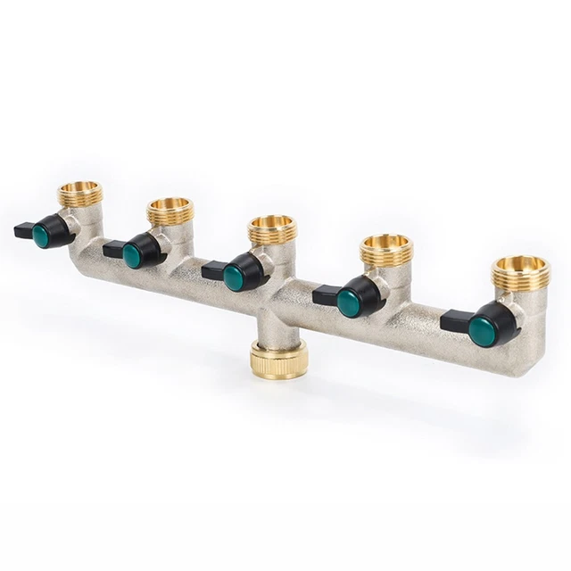 Distributeur D'arrosage 4 Voies – Diviseur De Robinet Avec Vannes Individuelles – Filetage G3/4 Et G1/2 – Vert - 5