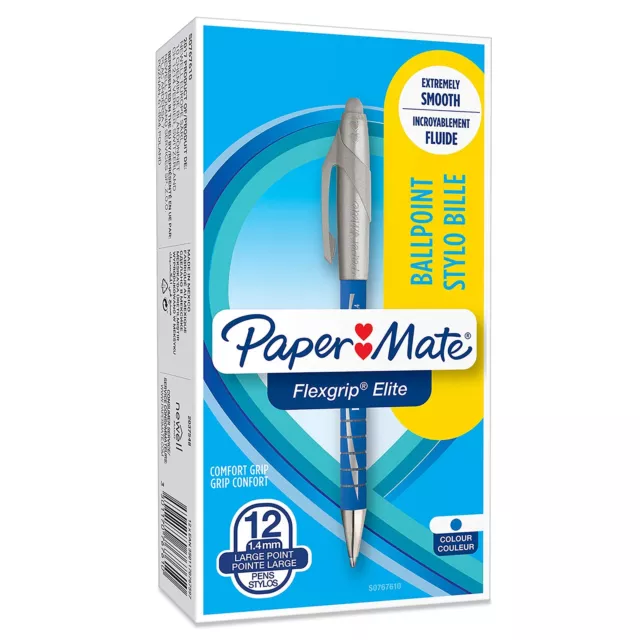 Paper Mate Flexgrip Elite Ballpoint Pens   Large Point (1.4mm)   Blue   Retracta 2
