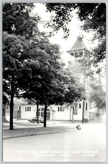 Holland Michigan~Beltower of Christian Reformed Church Peeks Through RPPC 1940s