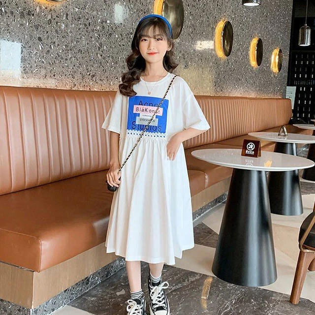 Manica Corta Lungo Abiti Rotondo Collo Stile Preppy Vestido Teenager Top Set