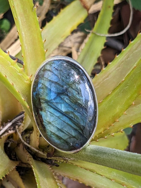 Beautiful Labradorite Large Sterling Silver Artisan Hand Made Ring Sz10.25 .A17c