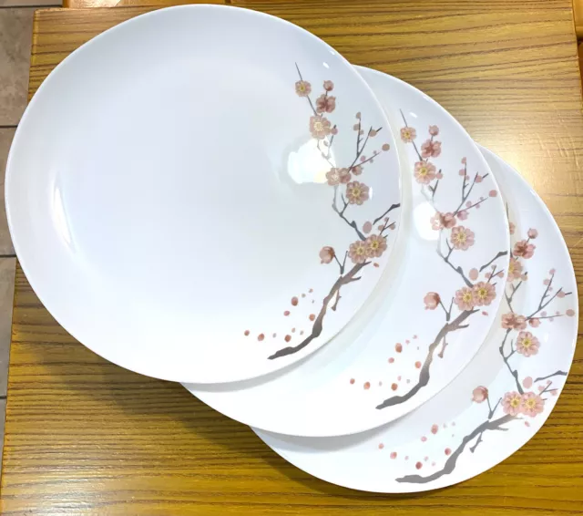 KOCINA PLATES, 3 Plate Set, Porcelain, Adorned w branch and red / brown flowers