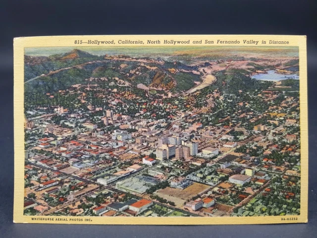 Hollywood CA North Hollywood and San Fernando Valley Aerial View Linen Postcard