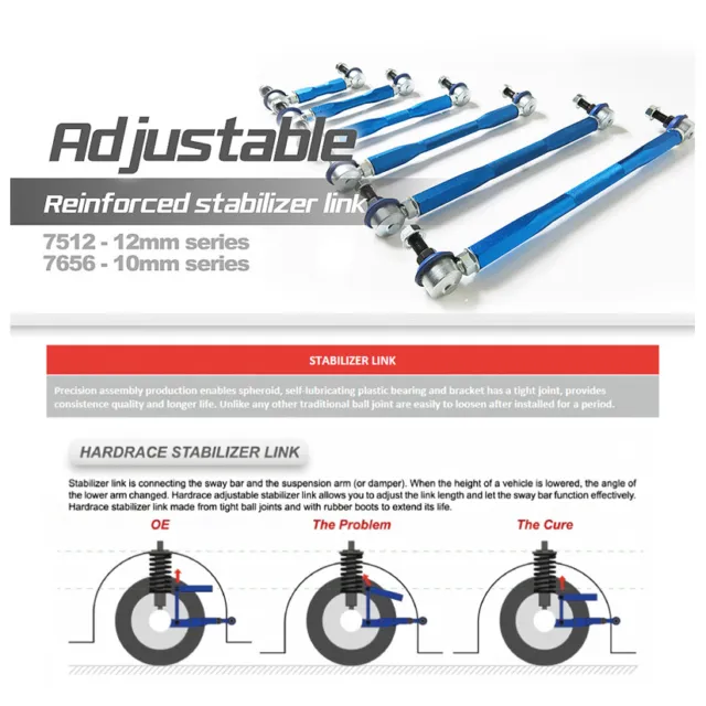 Hardrace Universal Adjustable Drop Link Set Range 203-242Mm 12Mm Stud Rod End