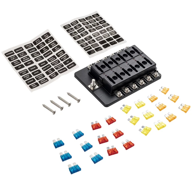 12-Way 12V~32V Blade Fuse Box Holder Power Block for Car Auto Marine Waterproof