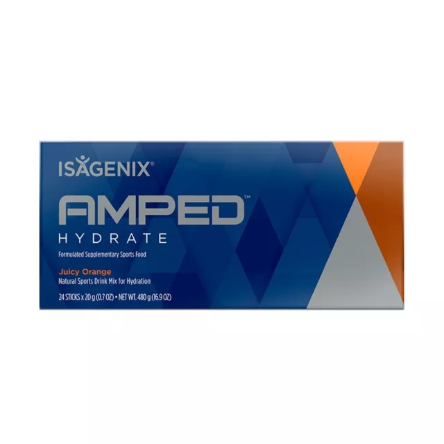 ISAGENIX - Amped - Sports Drink Mix - Hydration - Orange - 24 Sticks - 20g