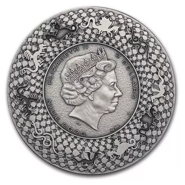 2020 Niue AZTEC Dragon 2 oz Silver Antique Coin 2