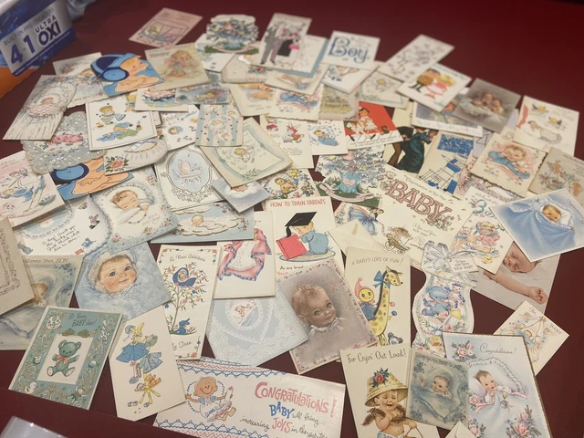 Lot Vintage 72 Baby Boy Birth Announcement Cards 1960's