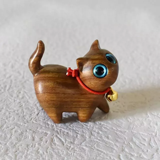 Hand Carved Wooden Cat Statue Figurine Crafted Wood Leg walking Home Ornaments