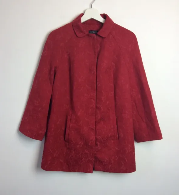Topshop Jacquard Jacket Womens Size 6 Red Longline Blazer Smart 3/4 Sleeve Coat
