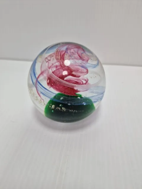 Art Glass Paperweight Blue ,red ,white SPIRAL With Gold Flakes