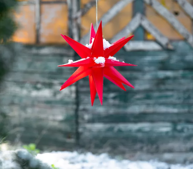 LED 3D Außenstern rot 25 cm Weihnachtsstern mit Timer Leucht Stern Faltstern