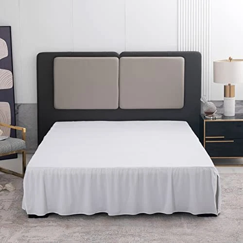 Ruffled Bed Skirt with Split Corners 14 Inch Drop,  Bed Skirt 14-Queen White