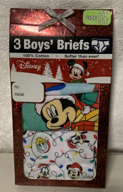 Disney Mickey Christmas  Boys Briefs  New 3 pairs  Size 2T 3T 100% Cotton