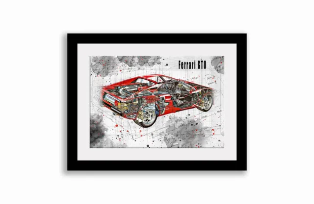 Line Tech Drawing  Ferrari GTO     Cutaway Art Poster Print