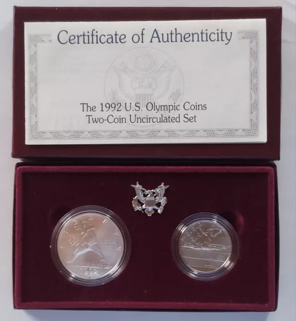 1992 - U.S Mint Olympic Coins Two-Coin Uncirculated Set Boxed and COA