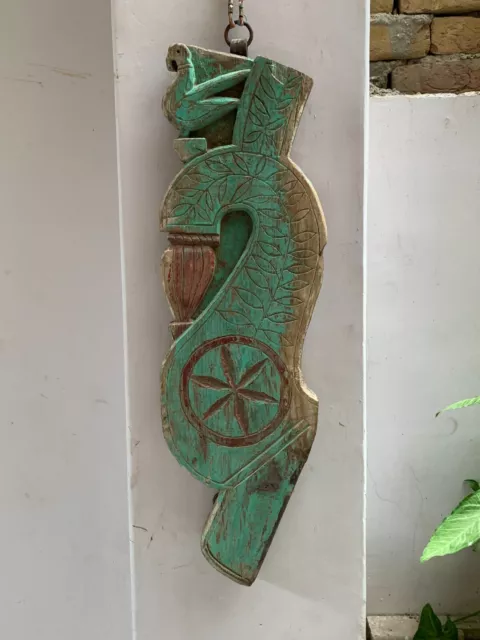 Wall hanging distressed old frame Wooden Wall panel carved  animal statue