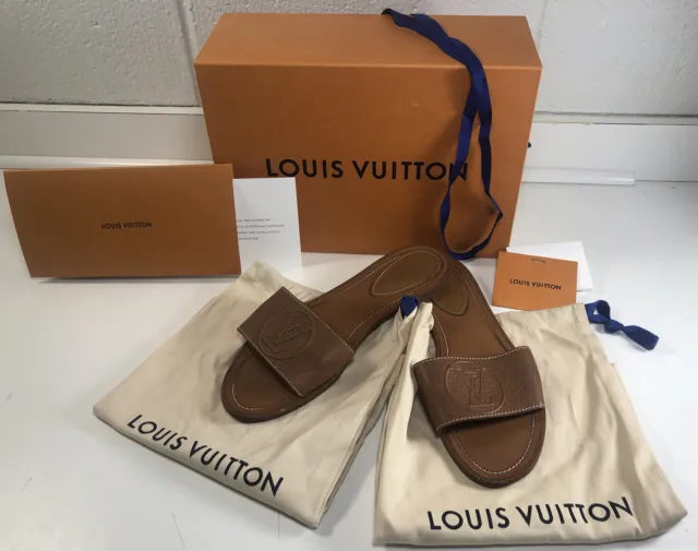 Louis Vuitton Blue LV Pop Monogram Canvas Lock It Flat Slide Sandals Size 41