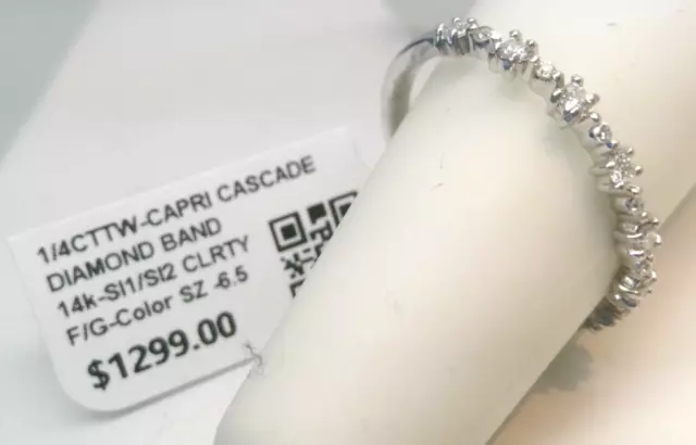 $1300 REAL CERTIFIED Diamond CAPRI ANNIVERSARY BAND WEDDING Ring 14k WHITE GOLD