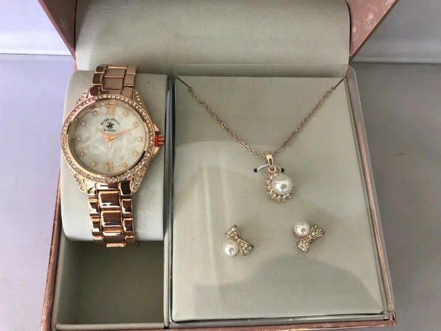 BEVERLY HILLS POLO Club Rose Gold Tone Ladies Watch Necklace