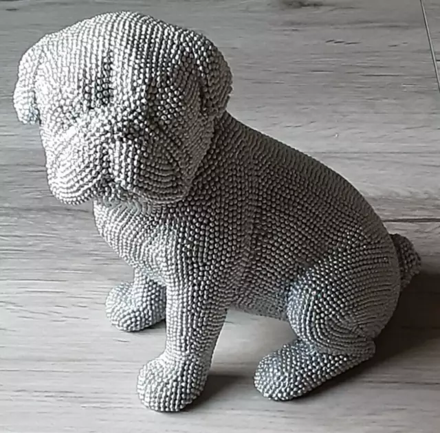 Mops Figur Farbe Silber ( 19 cm hoch )