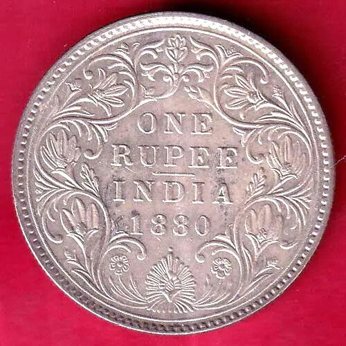 British India 1880 {0/1 Dot} Victoria Empress 1 Rupee Beautiful Silver Coin #V53