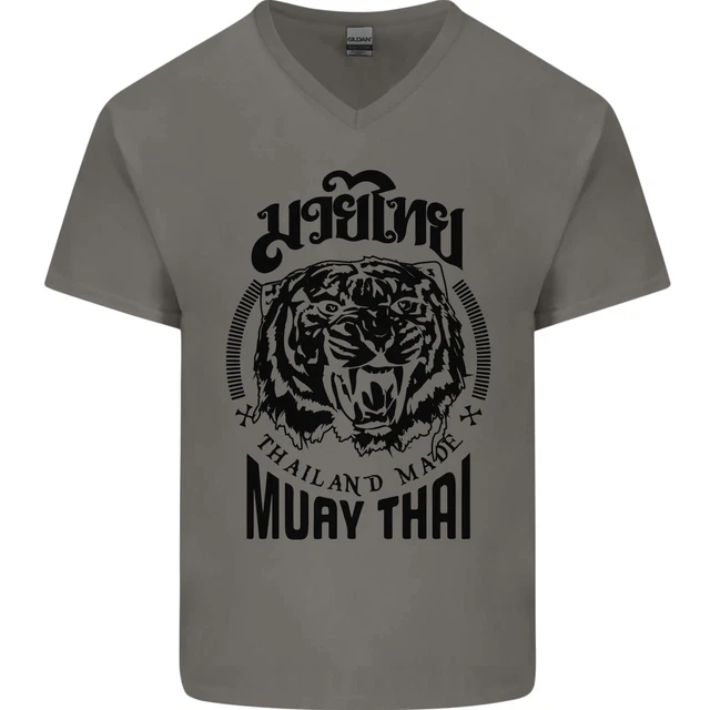 Muay Thai Fighter Warrior MMA Martial Arts Mens V-Neck Cotton T-Shirt