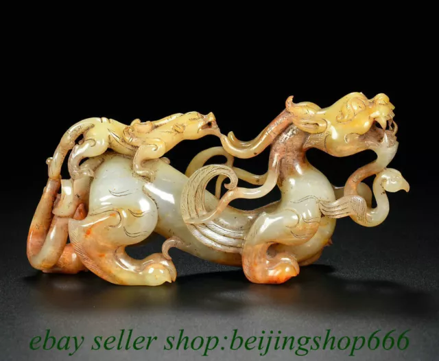 6.2" Old Chinese Hetian Jade Nephrite Carved Dragon Pi Xiu Beast Statue