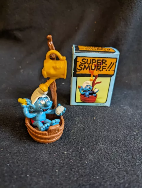 Super Smurf  Bathtub complete  1983 Peyo Vintage  with original  box  1 owner