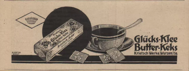 WURZEN, Werbung 1926, Kunstmühlenwerke vorm. F. Krietsch Glücks-Klee-Butter-Keks