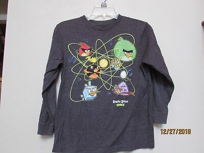 Old Navy Boy Size M ANGRY BIRDS Space Collectabilitees T-shirt Gray L/s sf
