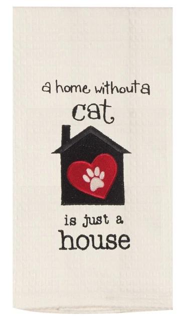 A Home Without A Cat Is Just A House Embroidered Waffle Weave Kitchen Dish Towel