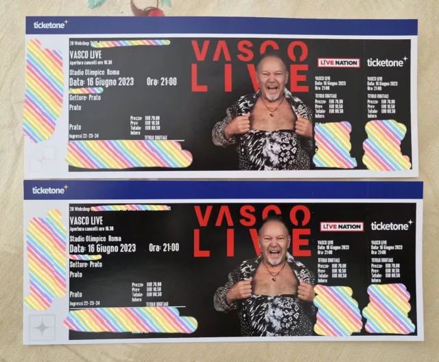 2 Biglietti PRATO per il Concerto di Vasco Rossi a Roma il 16 GIUGNO 2023