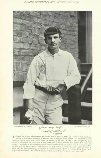 Frederick Charles "Fred" Holland. Batsman. Surrey cricketer 1895 old print