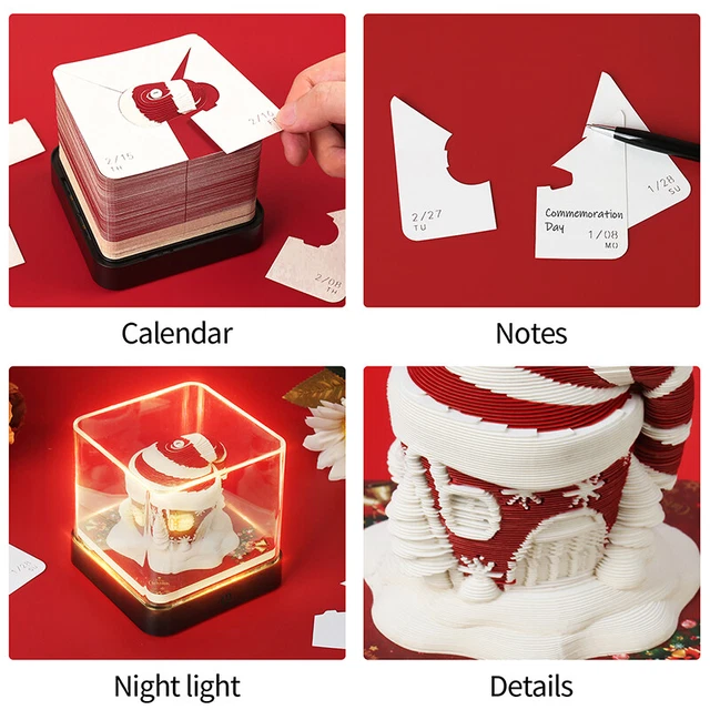 CHRISTMA DESK CALENDAR With LED Lights, 2024 Calendar Memo Pad,Creative