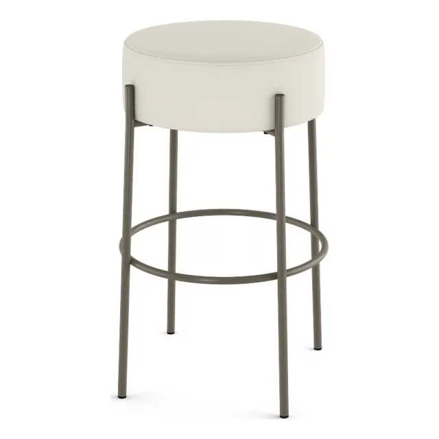 Amisco Clovis 30 In. Bar Stool - Off White Faux Leather / Grey Metal