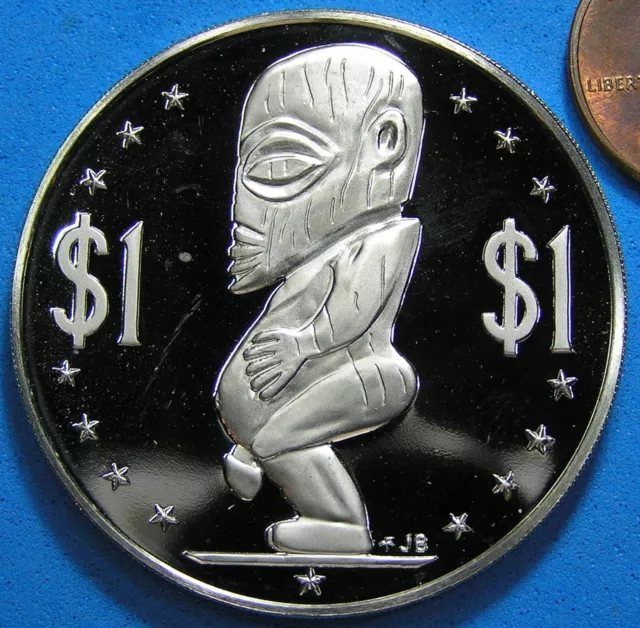 Polynesian God of Fertility & the Sea, Cook Islands $1 Coin 1976, Mirror Like