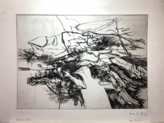 Herbert Lewis Fink original etching: "The Trials of Job" 1959 (State Proof #3)