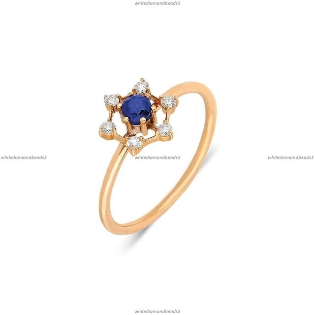 Minimalist Band Engagement Engagement Ring 14k Gold Sapphire Diamond Jewelry
