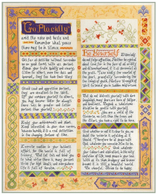 Desiderata Verse Sampler - komplettes Kreuzstichset auf 14 aida + FARBKARTE