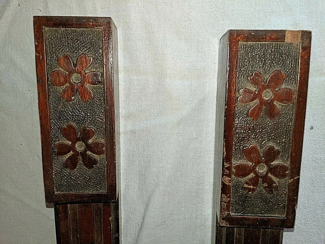 Pr 26" Square Reeded Decorated Columns Architectural Salvage Carved Wood 4