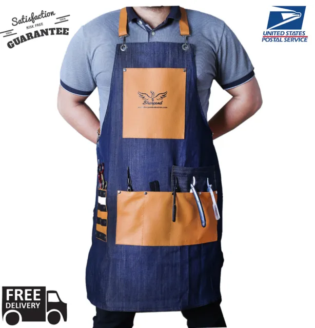 Professional Denim Jeans Apron Blue Men Apron Barber Waterproof Barber Apron