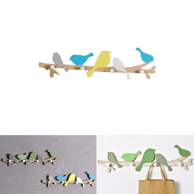 Heavy Duty Wooden Hooks Jacket Coat Hat Hanging Hanger Creative Birds Design